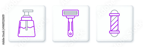 Set line Classic Barber shop pole, Aftershave and Shaving razor icon. Vector