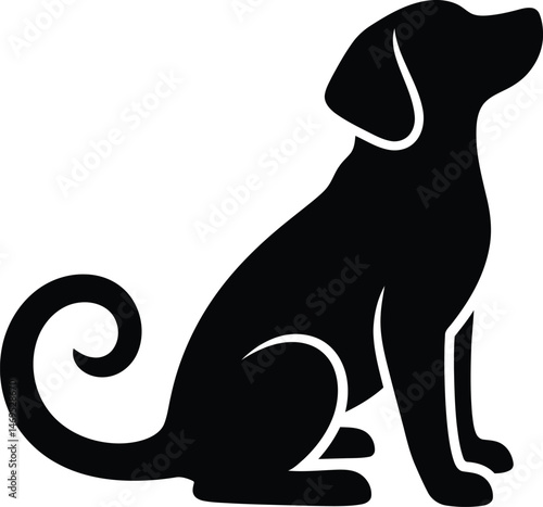 Dog sitting with calm posture, Pet dog silhouette illustration