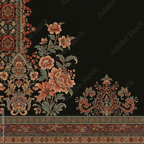 Dark Floral Textile Design: Rustic Elegance in Autumn Hues AI Generated