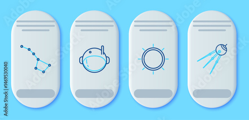 Set line Astronaut helmet, Sun, Great Bear constellation and Satellite icon. Vector