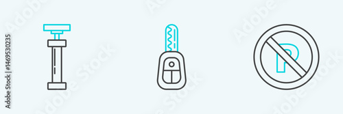 Set line No Parking or stopping, and Car key with remote icon. Vector