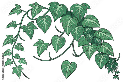 50 lush green leafy vines, cascading tropical foliage, dense overgrowth, vibrant verdant tendrils, luxuriant verdant foliage, nature's exuberant growth, verdant organic botanical tapestry, verdant tra