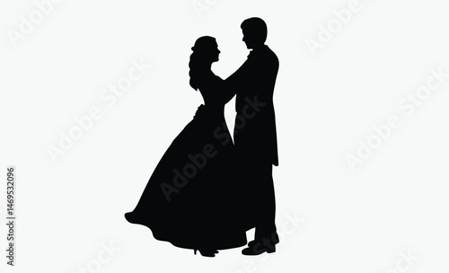 elegant dance silhouette, ballroom couple pose, graceful dance motion, flowing dress movement, romantic dancing pair, stylish partner spin, formal dance figure, classic ballroom stance, poised dancing
