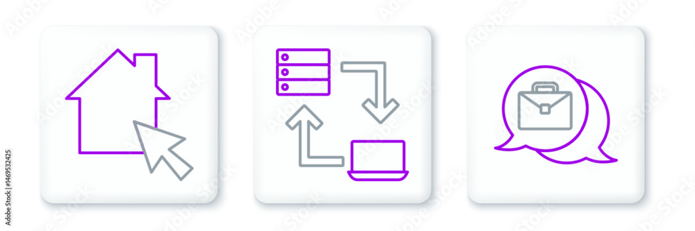 Set line Online working, and icon. Vector Set line Online working, and icon. Vector