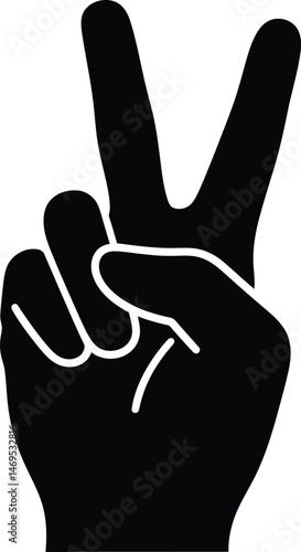 Peace hand sign black and white, Victory gesture silhouette