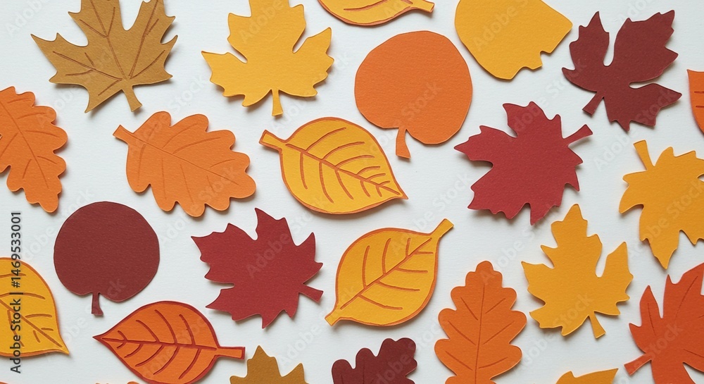 Obraz premium Vibrant Autumn Leaves Collection: Paper Cutout Fall Foliage for Seasonal Designs and Crafts. High quality professional stock photo suitable for commercial use.