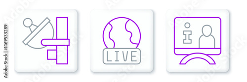 Set line Television report, Radar and Live icon. Vector