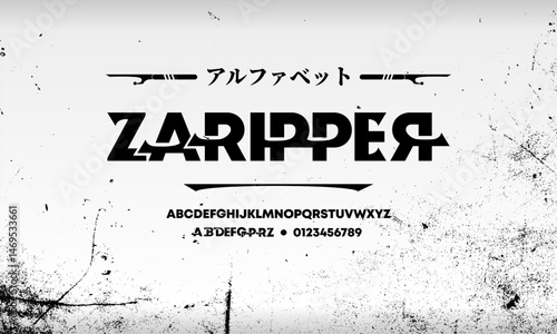 Vector font, Japanese style font, Japanese Katakana Font, Retro ABC, Handmade Asian alphabet, English letters and numbers, Original Design, Vector illustration