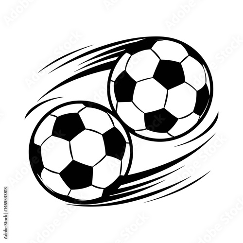 Soccer Ball Dynamics: Two soccer balls in dynamic motion, creating an emblem of competitive action, teamwork, and the fervor of the sport, ideal for any presentation.
