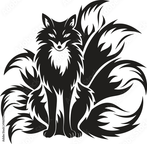 Stylized Illustration of a Mythical Nine-Tailed Creature