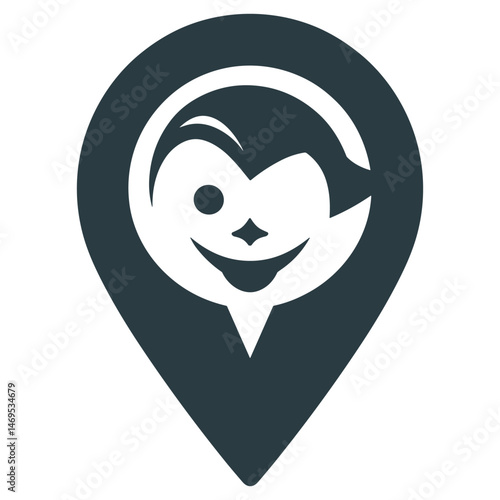 Location icon with a playful design: A minimalist yet captivating location pin icon design features a playful design that seamlessly merges the aesthetics of a smile character into its form.