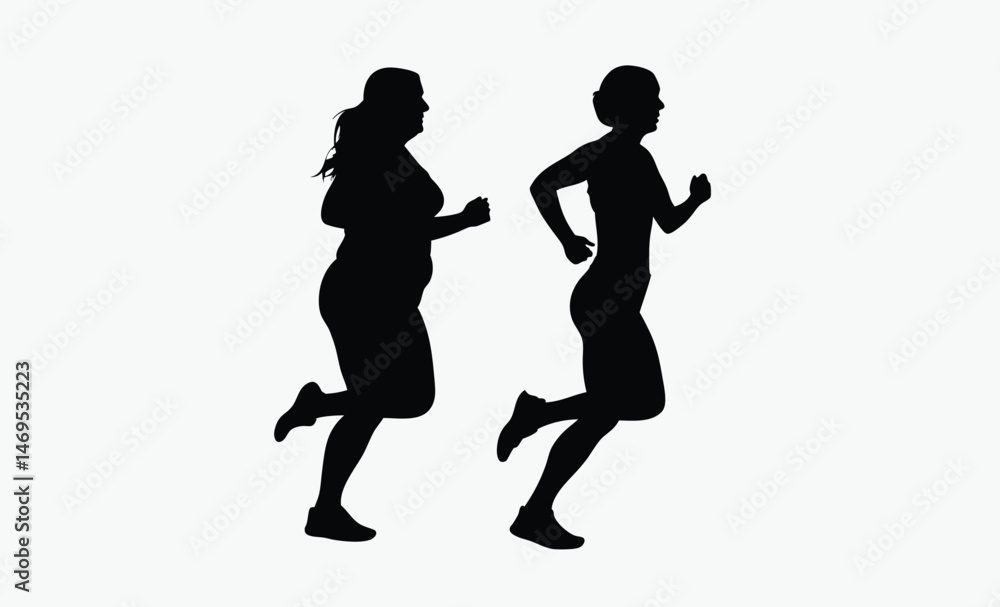Obraz premium female runners silhouette, athletic women sprinting, group race motion, active sports pose, marathon team motion, sporty female stride, black white runners, fitness race silhouette, competitive women