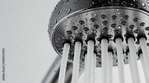 Luxury Showerhead: Close-up of a Modern, Water-Efficient Showerhead with Water Droplets