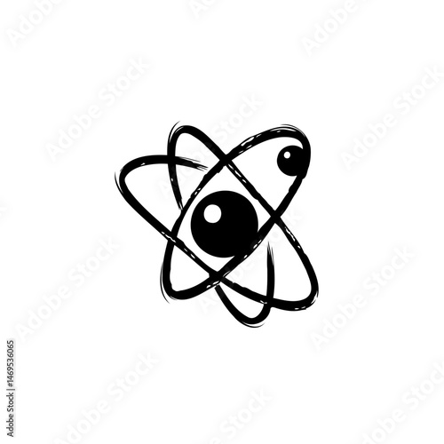Whimsical atom icon blending scientific structure with playful visual elements