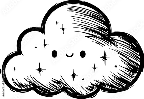 Whimsical cloud character fantasy world digital playful environment front view cheery concept