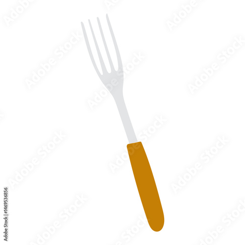Fork with a yellow handle on a white background displaying simple kitchen utensil design