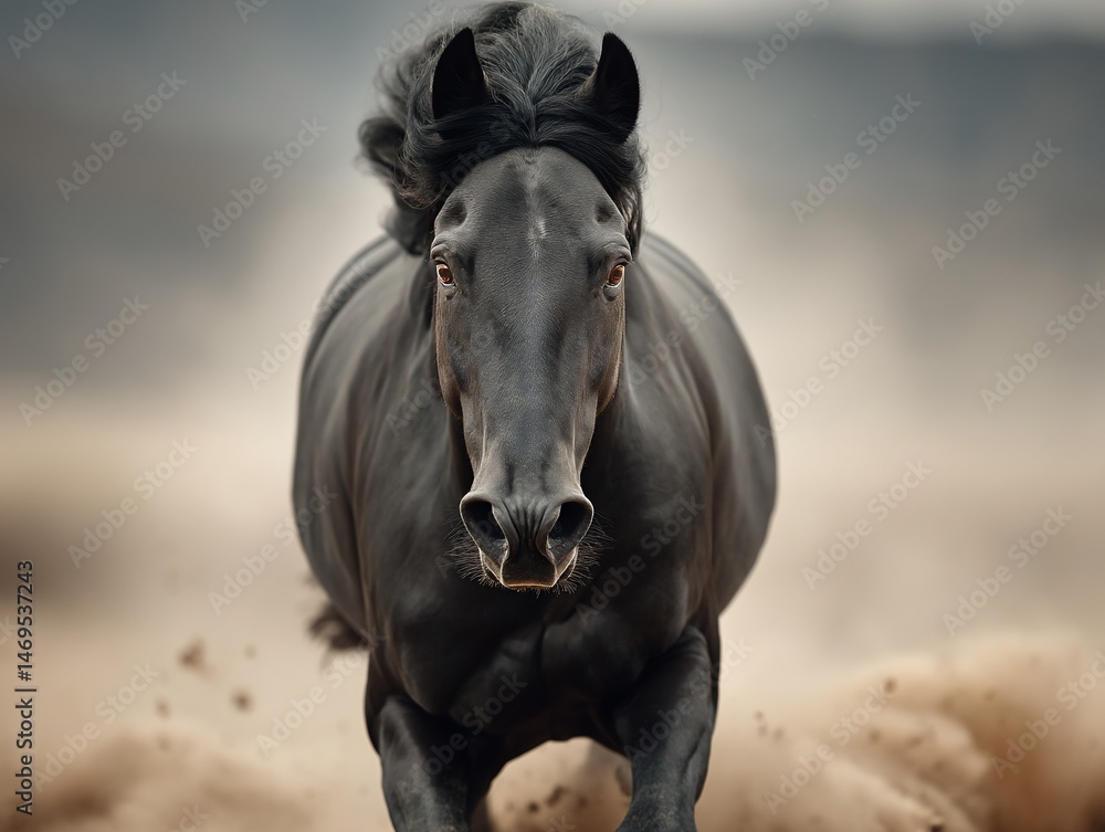 Fototapeta premium Powerful black horse in motion