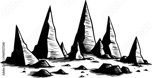 Majestic peaks rising above the terrain nature scene rocky landscape vast environment captured in detail