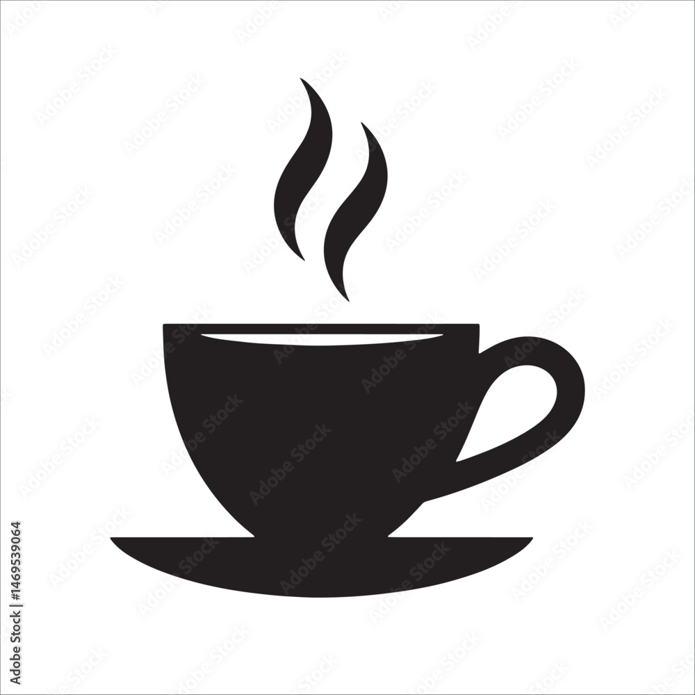 Hot coffee cup silhouette icon with steam symbol black vector illustration isolated on white background. Hot coffee cup silhouette icon with steam symbol black vector illustration isolated on white background.