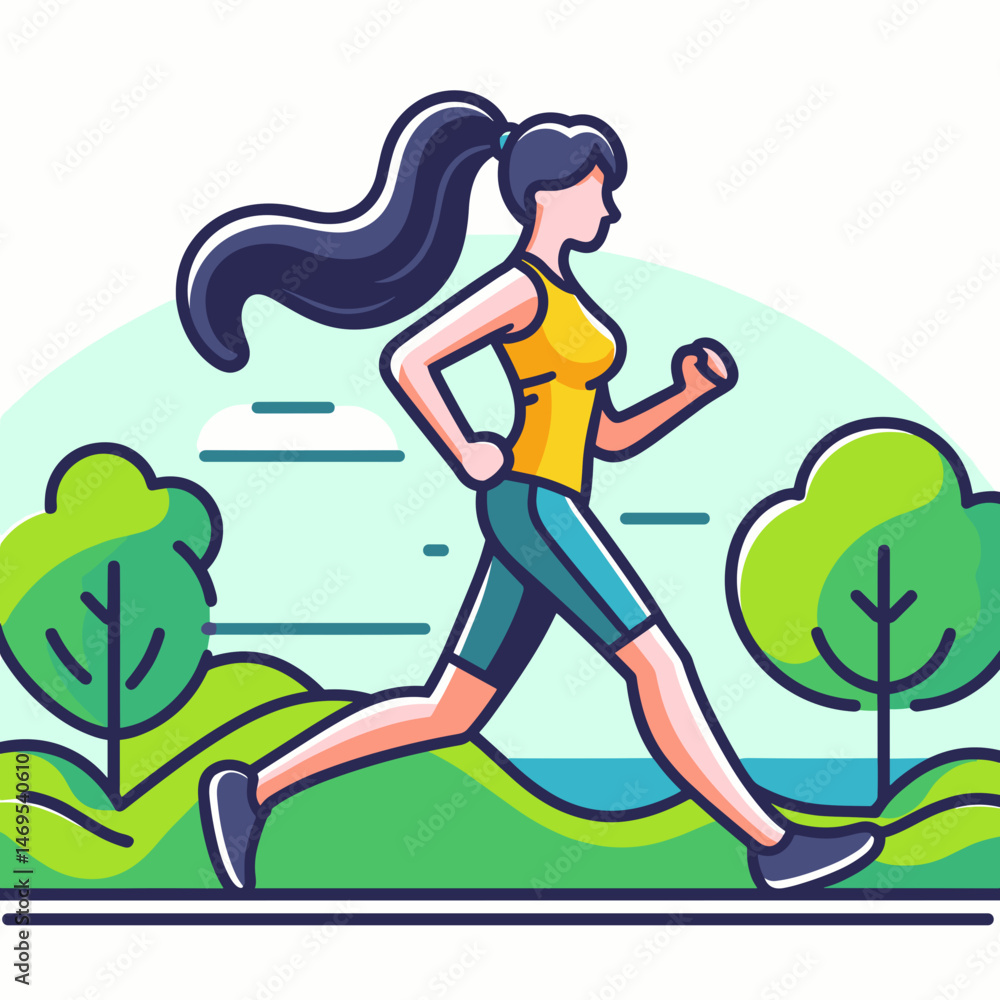 Fototapeta premium Woman jogging in a vibrant park setting 