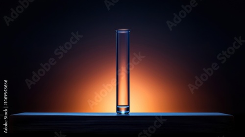 A test tube with a blue liquid inside sits on a black surface.
