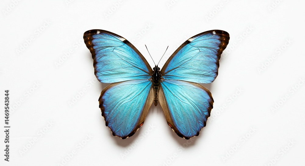 Fototapeta premium Stunning Blue Morpho Butterfly Specimen Detailed Wings Isolated on White Background