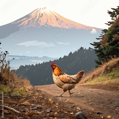 A chicken with scenic beauty