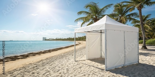 White Pop Up Canopy Tent on Tropical Beach, Beach Tent, Pop Up Canopy