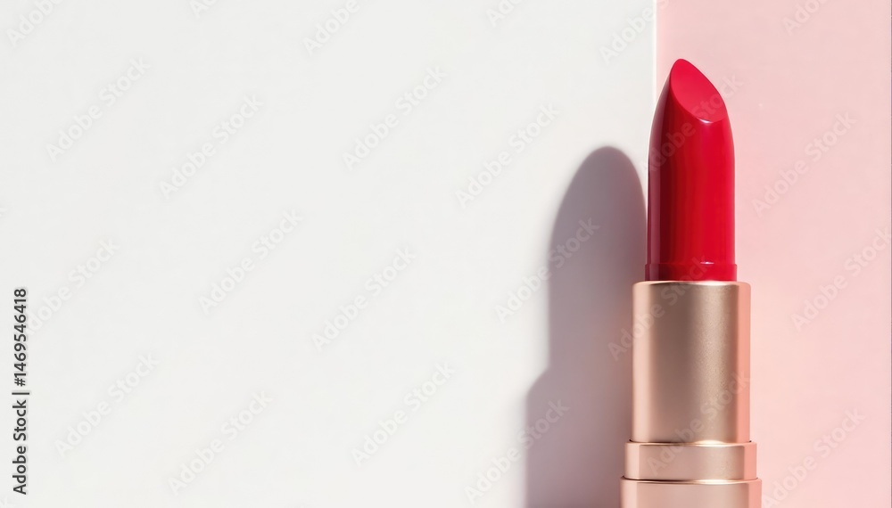 Fototapeta premium Bold red lipstick on pristine white, high-contrast image, smooth, macro, studio