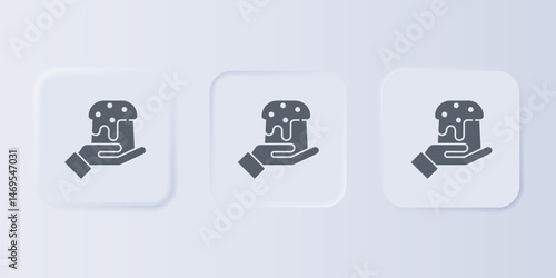 Grey Human hand and easter cake icon isolated on grey background. Happy Easter. Set icons in square buttons. Vector