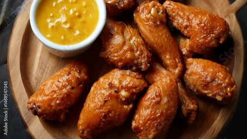 Chicken Wings on Wooden Plate Close-Up Delicious Meal