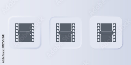 Grey Play Video icon isolated on grey background. Film strip sign. Set icons in square buttons. Vector