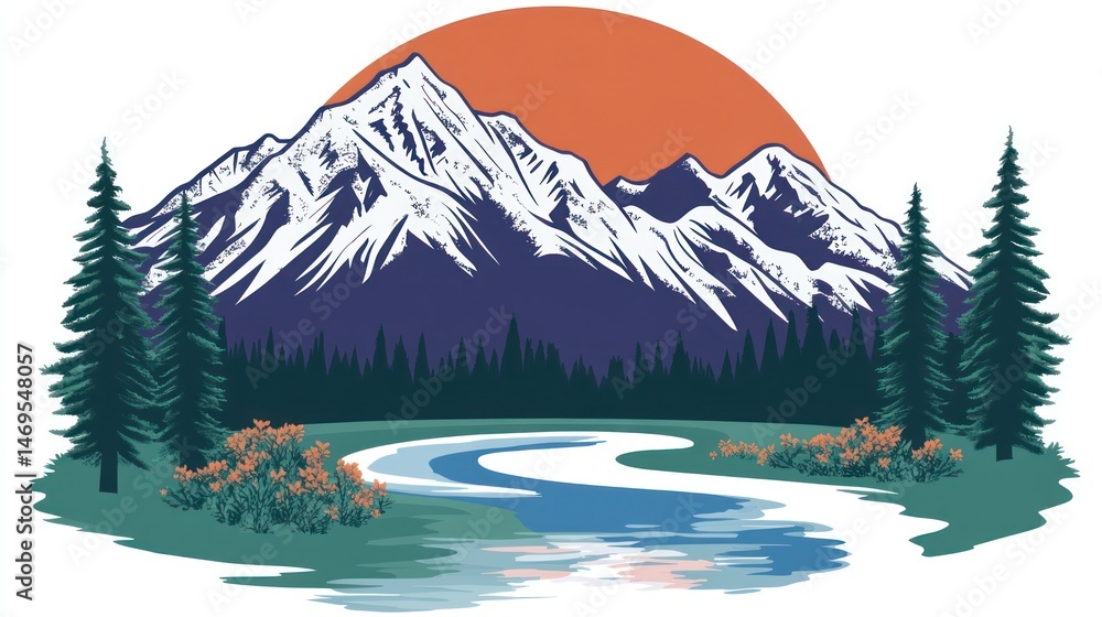 Mountain landscape sunset scene Mountain landscape sunset scene
