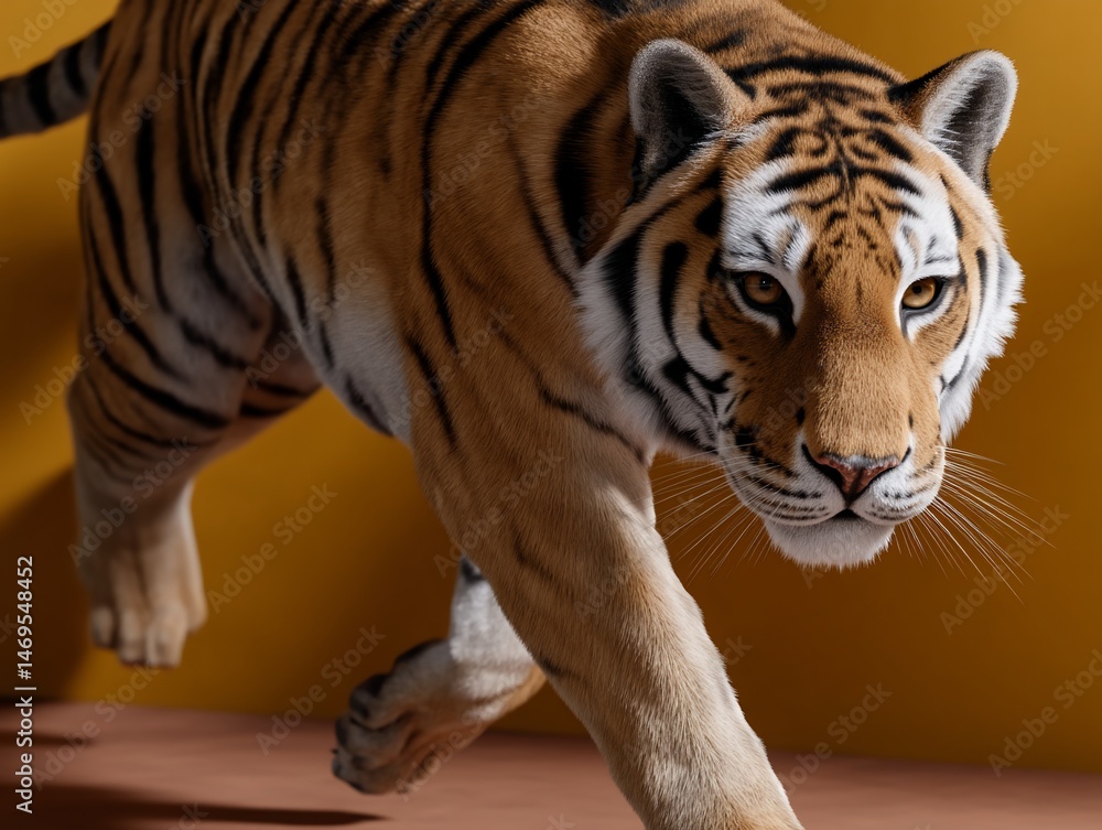 Obraz premium Powerful tiger in motion against a vibrant backdrop