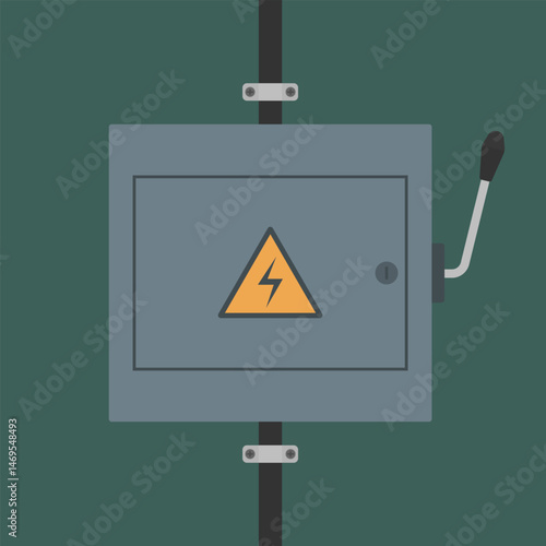Electrical switchboard panel with breaker handle. Vector image illustrating electrical safety equipment, suitable for educational or industrial purposes