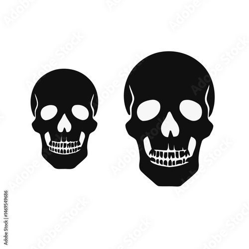 A simple black and white vector illustration of a spooky skull and crossbones icon