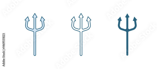 Blue Neptune Trident icon isolated on white background. Happy Halloween party. Vector