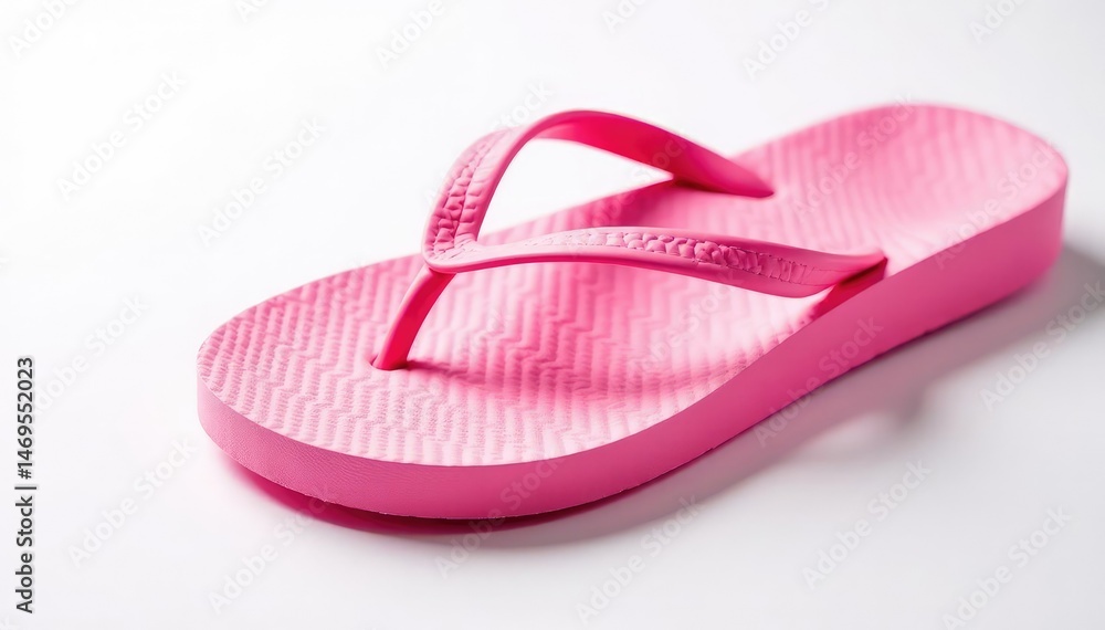 Close-up view of a pink flip-flop against white , plastic, accessory, material Close-up view of a pink flip-flop against white , plastic, accessory, material