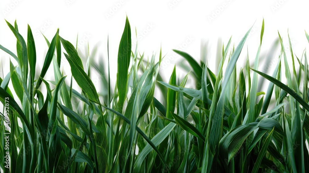 Obraz premium Green grass blades in various lengths isolated on white, arranged organically