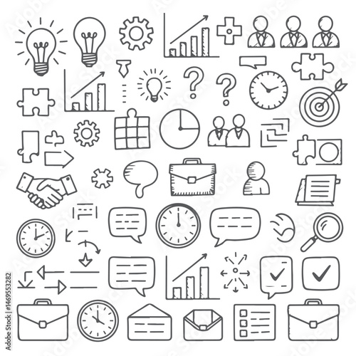 Set of consulting doodle on white background. Hand drawn abstract doodle isolated on white background.