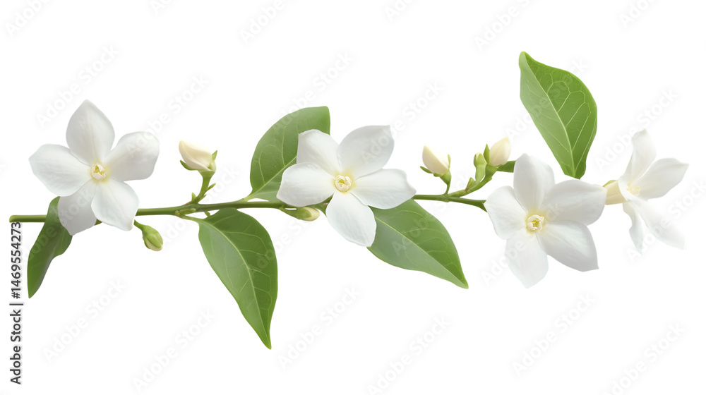 Fototapeta premium Bright Jasmine Flower Isolated on Transparent Background with Clipping Path