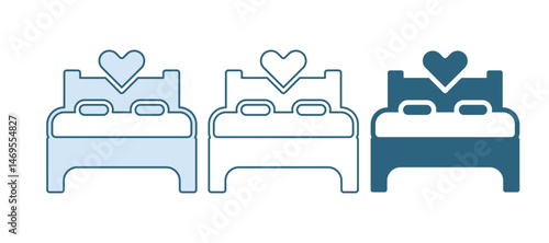Blue Bedroom icon isolated on white background. Wedding, love, marriage symbol. Bedroom creative icon from honeymoon collection. Vector