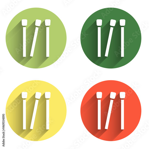 Set Matches icon isolated with long shadow background. Color circle button. Vector