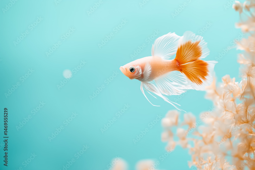 A graceful goldfish swims effortlessly in a calm, turquoise environment, showcasing vibrant fins and beauty. A graceful goldfish swims effortlessly in a calm, turquoise environment, showcasing vibrant fins and beauty.