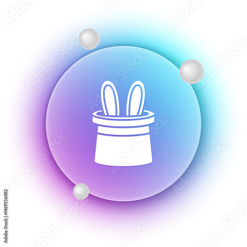 White Magician hat and rabbit ears icon isolated on white background. Magic trick. Mystery entertainment concept. Blue and purple gradient circle background. Vector