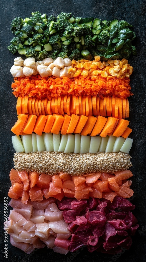 Fototapeta premium Assortment of vegetables arranged on a black surface pure and simple ingredients food background