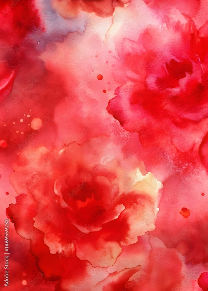 Fototapeta premium An artistic watercolor image captures the delicate beauty of vibrant red flowers. Swirls of color and intricate details create a mesmerizing display of nature's elegance. 