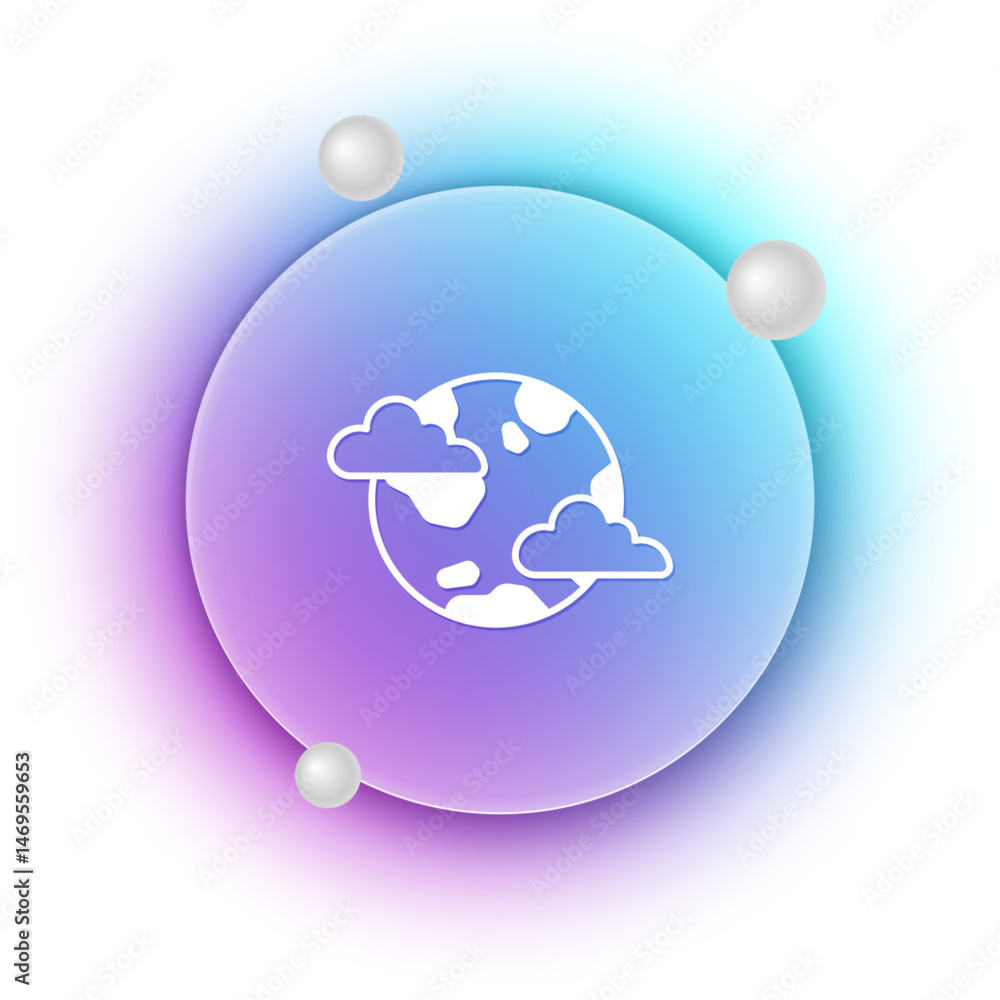 Fototapeta premium White Earth planet with clouds icon isolated on white background. Earth globe with atmosphere covered by clouds and gases. Blue and purple gradient circle background. Vector