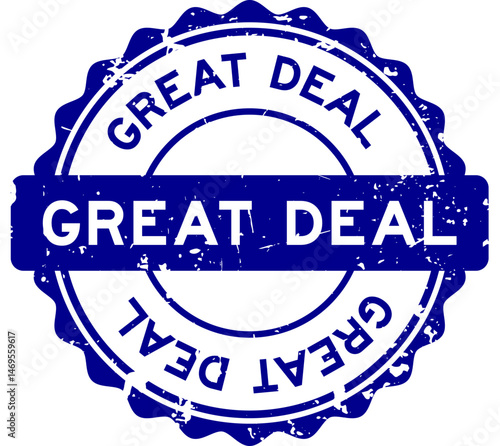 Grunge blue great deal word round rubber seal stamp on white background