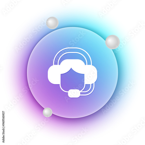 White Woman with a headset icon isolated on white background. Support operator in touch. Concept for call center, client support service. Blue and purple gradient circle background. Vector